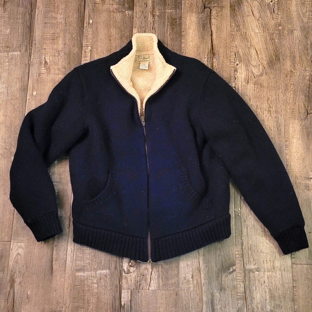 L.L. Bean Lambswool Navy Zipup Sweater